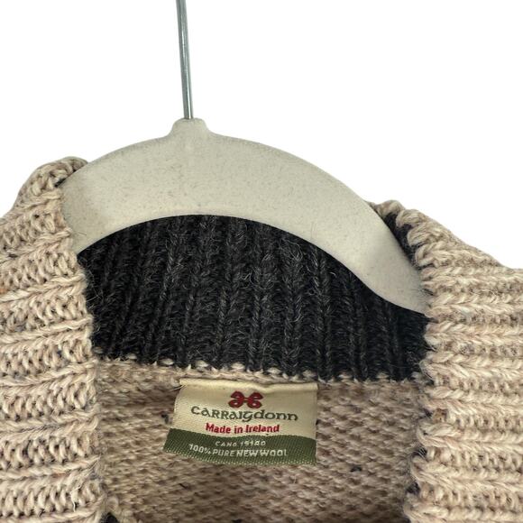 Carraig Donn Quarter Zip Cream Chunky Sweater 100% Pure New Wool Ireland Mens XL - Picture 3 of 5